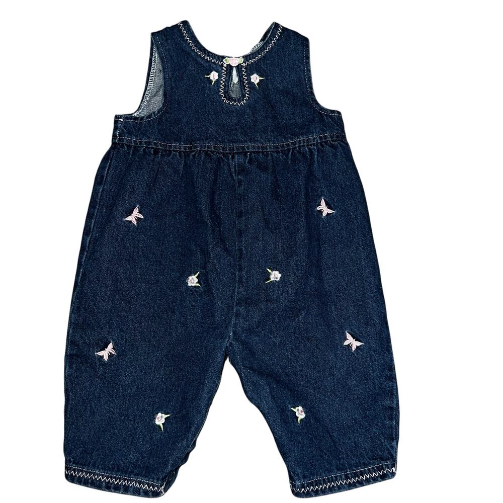 Vintage Fisher-Price baby girl denim romper flowers butterfly embroidered 3/6 mo
